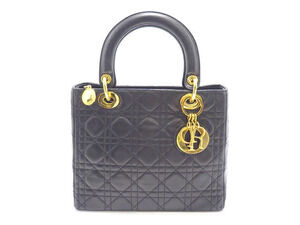 Christian Dior Cannage Handbag Lambskin Black